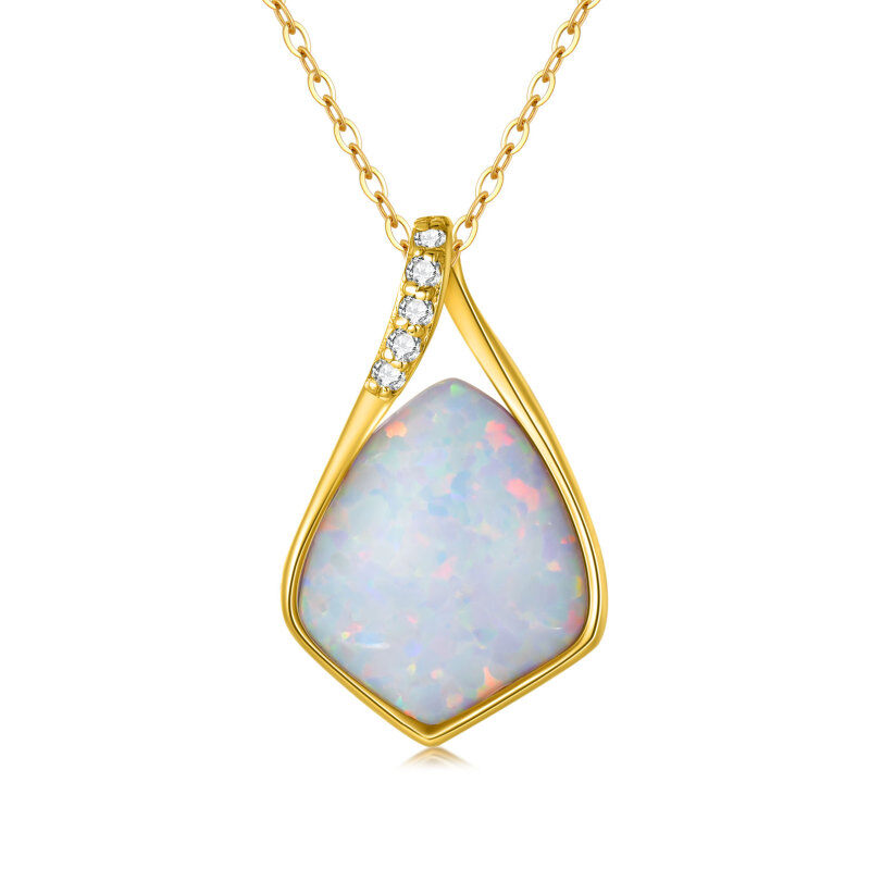 10K Gold Diamond & Blue Opal Drop Pendant Necklace-1