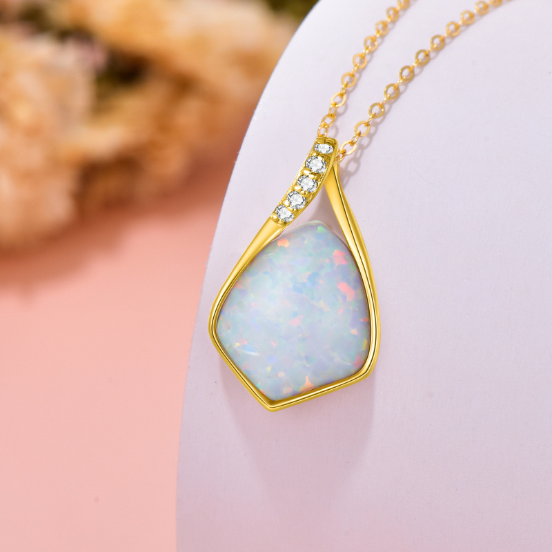 10K Gold Diamond & Blue Opal Drop Pendant Necklace-3