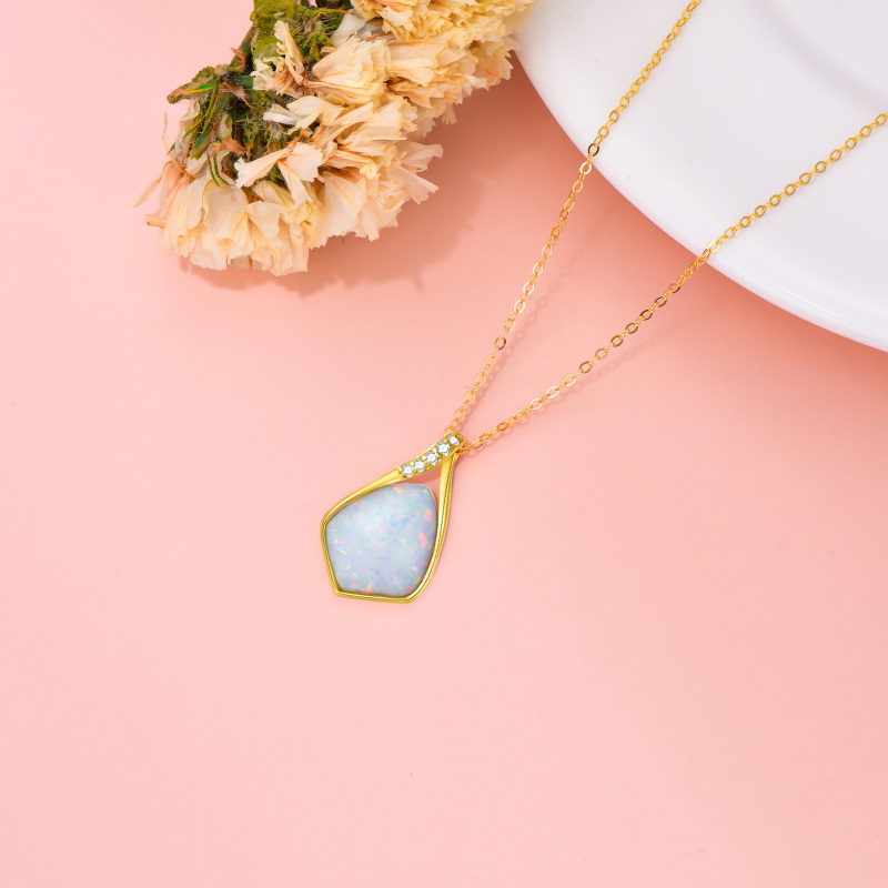 10K Gold Diamond & Blue Opal Drop Pendant Necklace-4