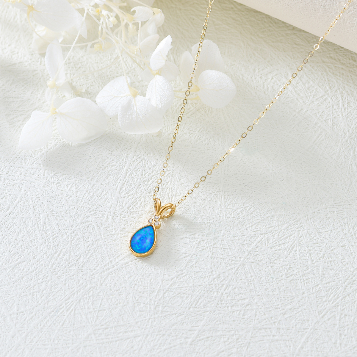 Collier pendentif Bélier en or 14K avec diamant et opale bleue en forme de goutte-4