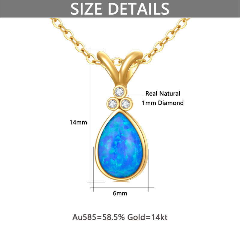 14K Rose Gold Diamond & Opal Drop Shape Pendant Necklace-5