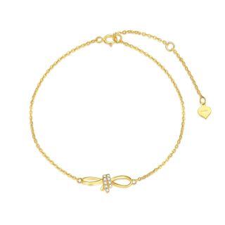 10K Gold Diamond Bow & Heart Charm Bracelet-26