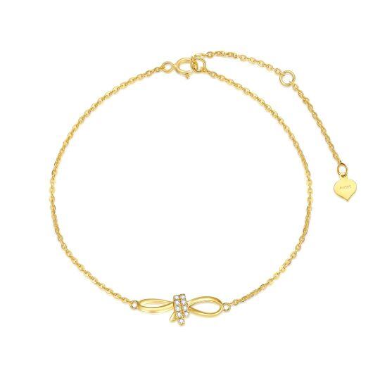 Pulsera Colgante Lazo y Corazón Diamante Oro 14K