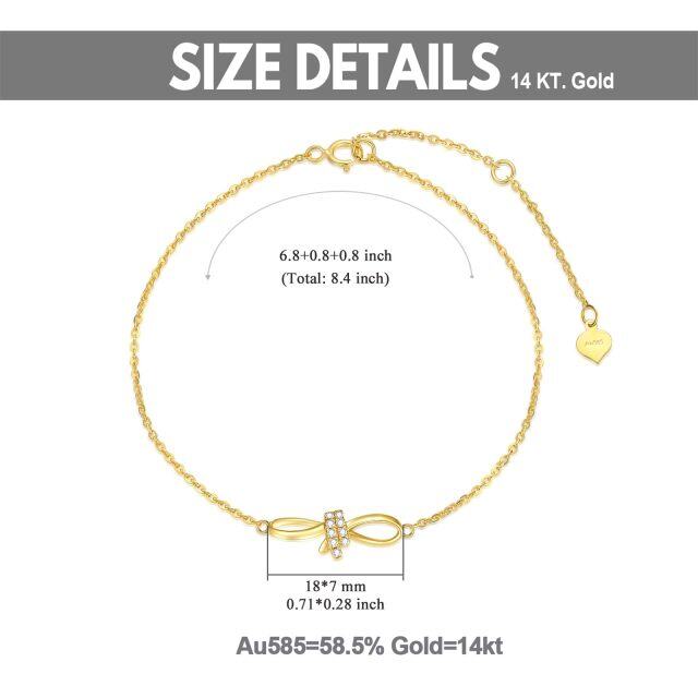 14K Gold Diamond Bow & Heart Pendant Bracelet-6