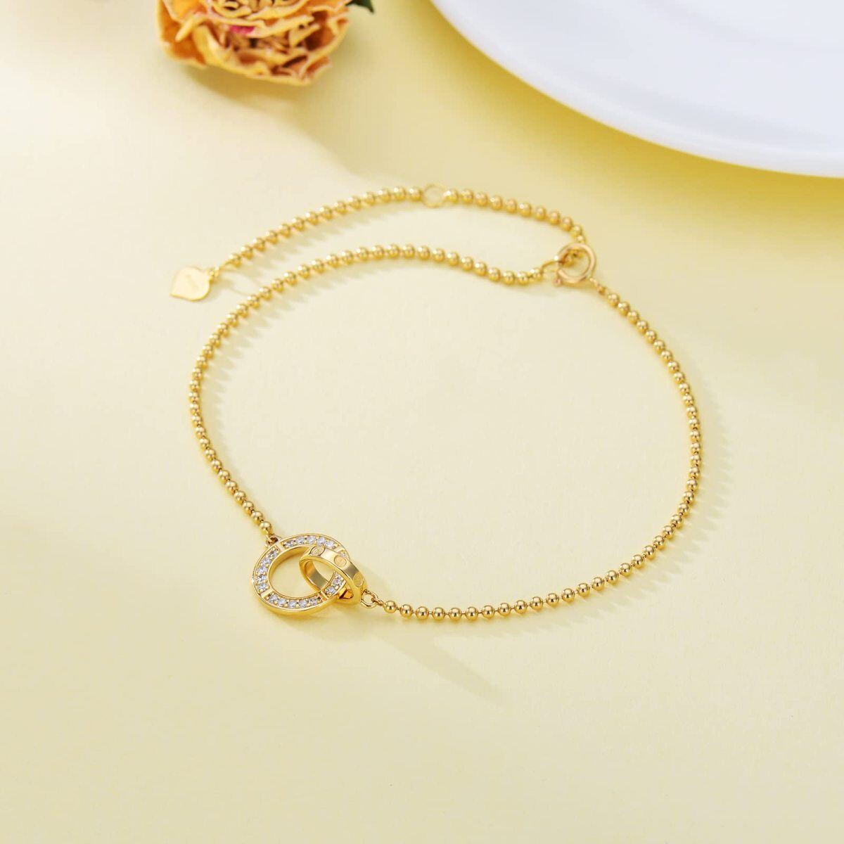 10K Gold Diamond Circle Charm Bracelet-4