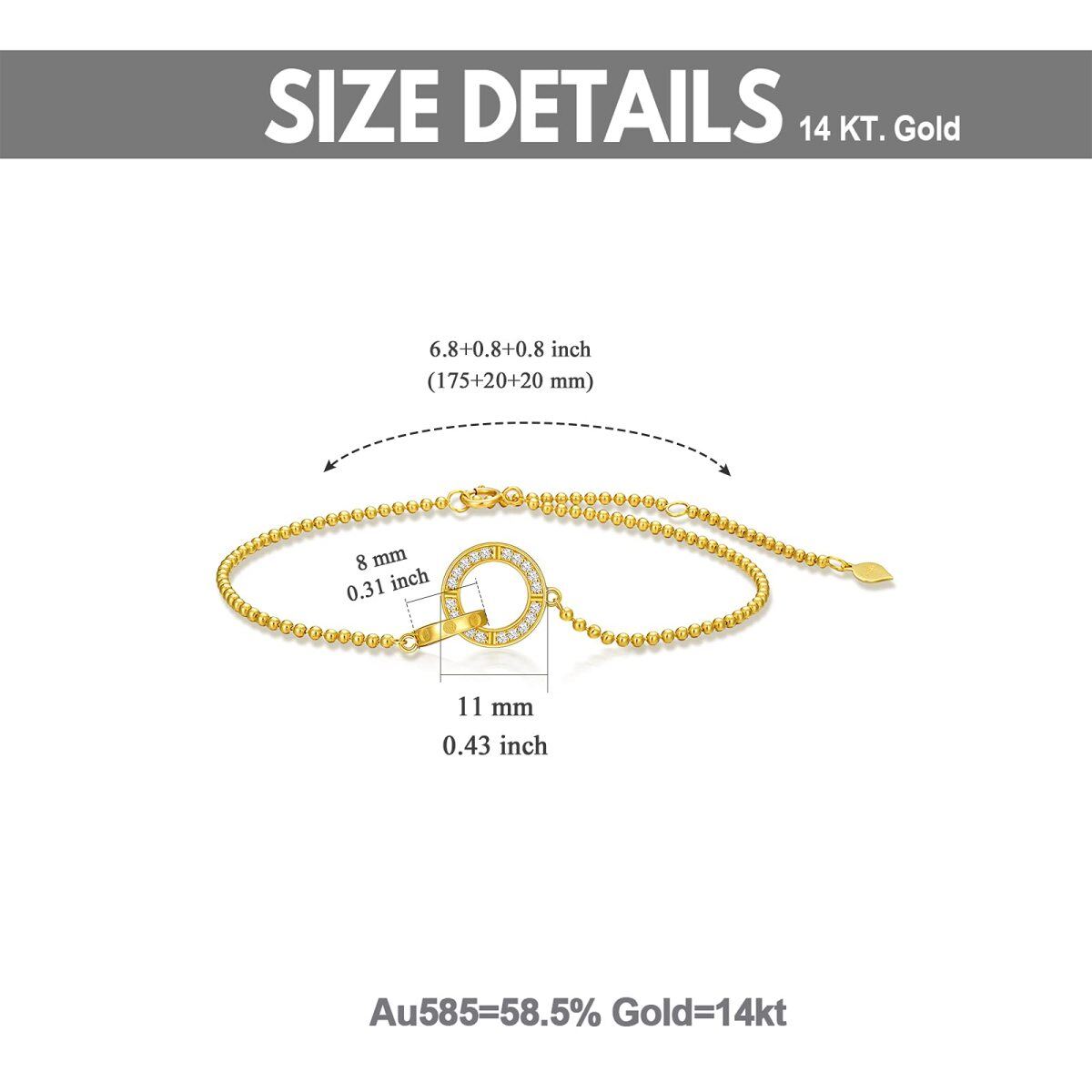 10K Gold Diamond Circle Charm Bracelet-6