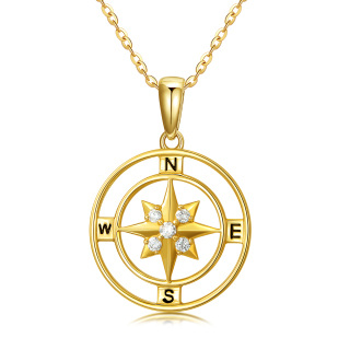 10K Gold Diamond Compass Pendant Necklace-42