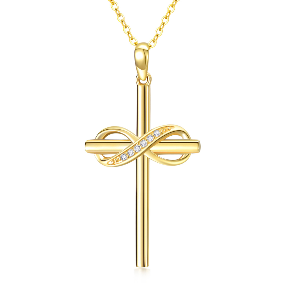 14K Gold Diamond Cross & Infinity Symbol Pendant Necklace-1