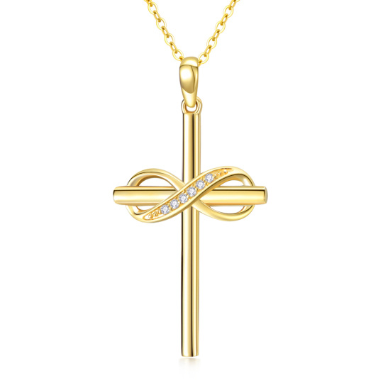 10K Gold Diamond Cross & Infinity Symbol Pendant Necklace