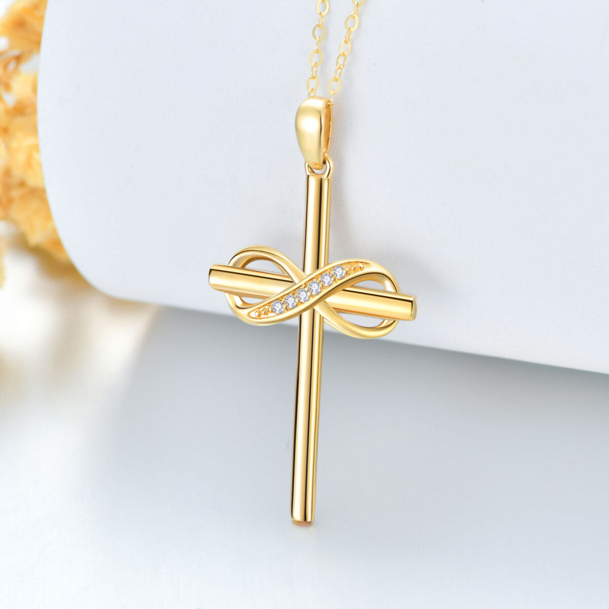 14K Gold Diamant Kreuz & Unendlichkeit Symbol Anhänger Halskette-3