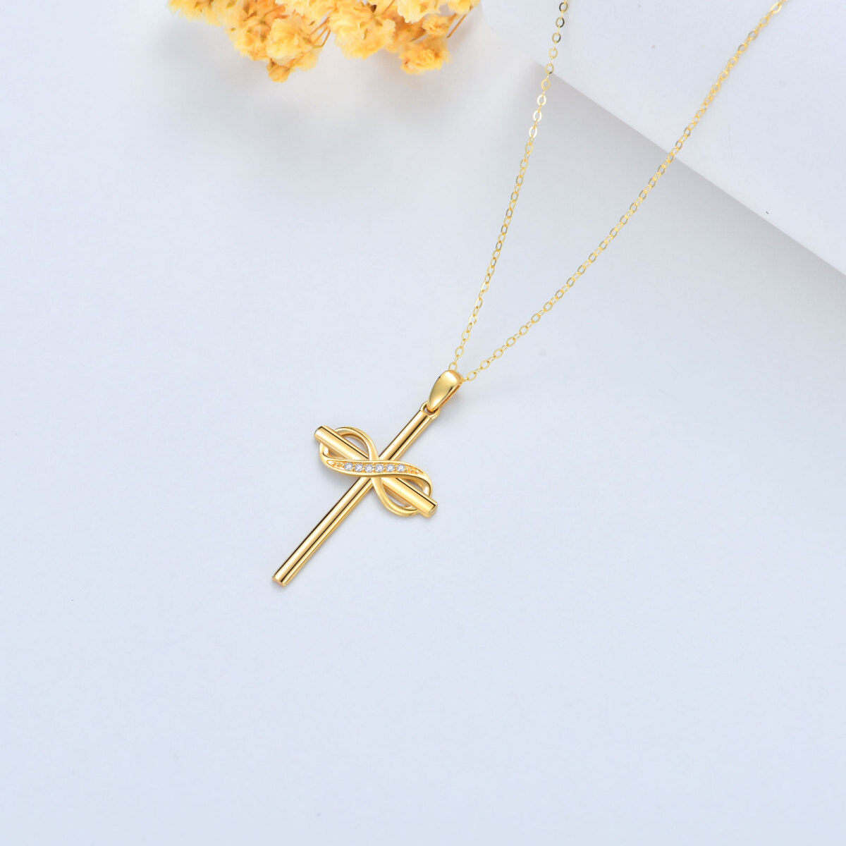 10K Gold Diamond Cross & Infinity Symbol Pendant Necklace-4