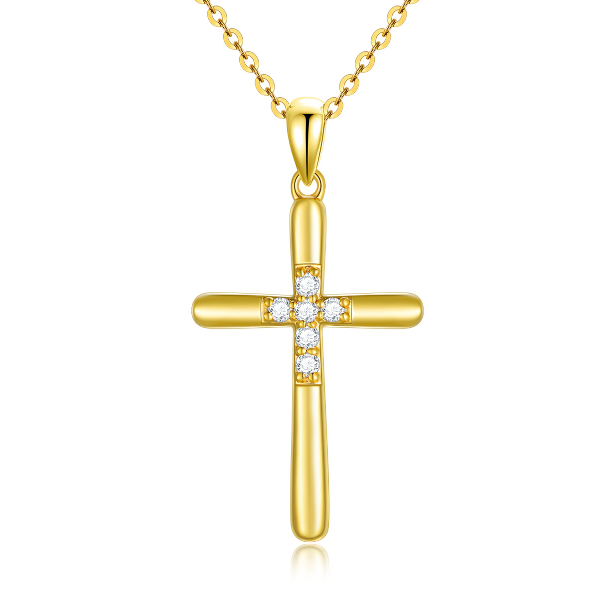 10K Gold Diamond Cross Pendant Necklace-1