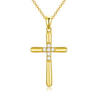 10K Gold Diamond Cross Pendant Necklace-47