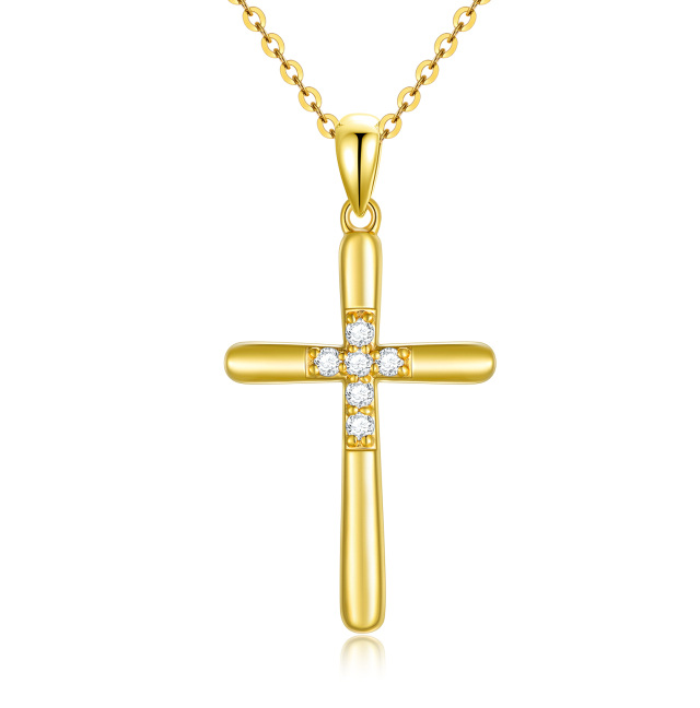 Colar com pingente de cruz de diamantes em ouro 14K