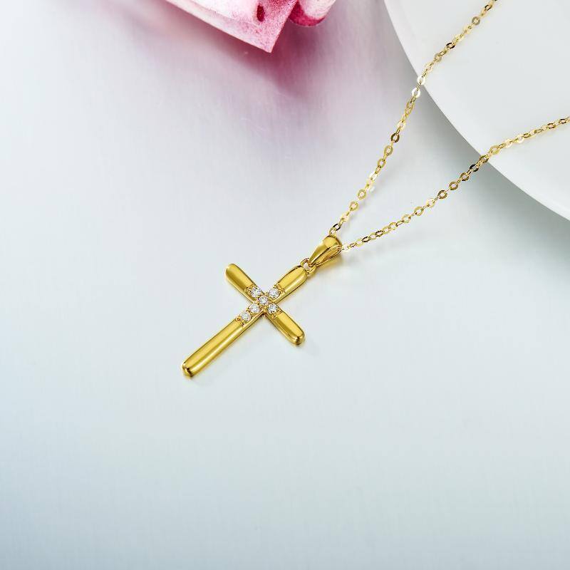 10K Gold Diamond Cross Pendant Necklace-3