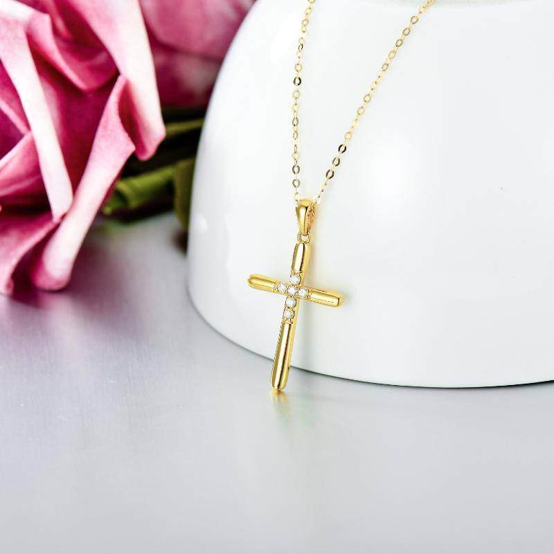 10K White Gold Diamond Cross Pendant Necklace-4
