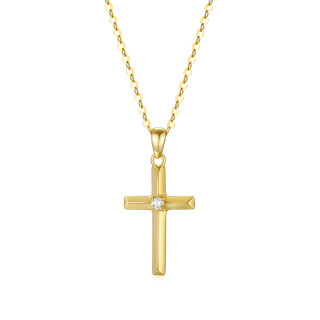 14K Gold Diamond Cross Pendant Necklace-5