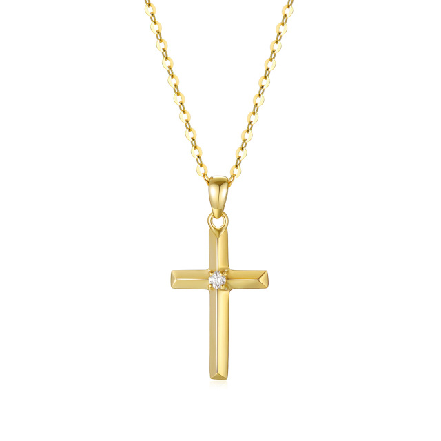 Colar com pingente de cruz de diamantes em ouro 14K