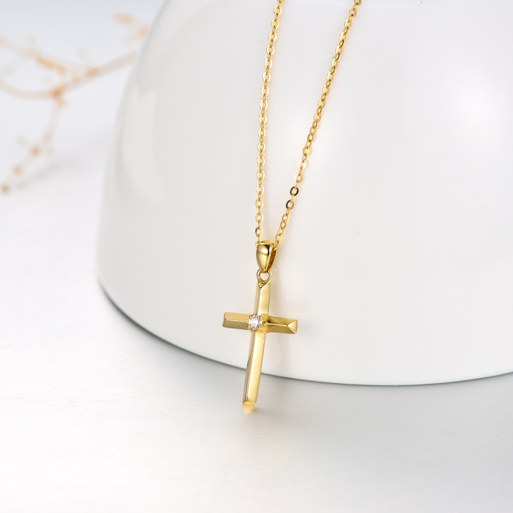 10K Gold Diamond Cross Pendant Necklace-3