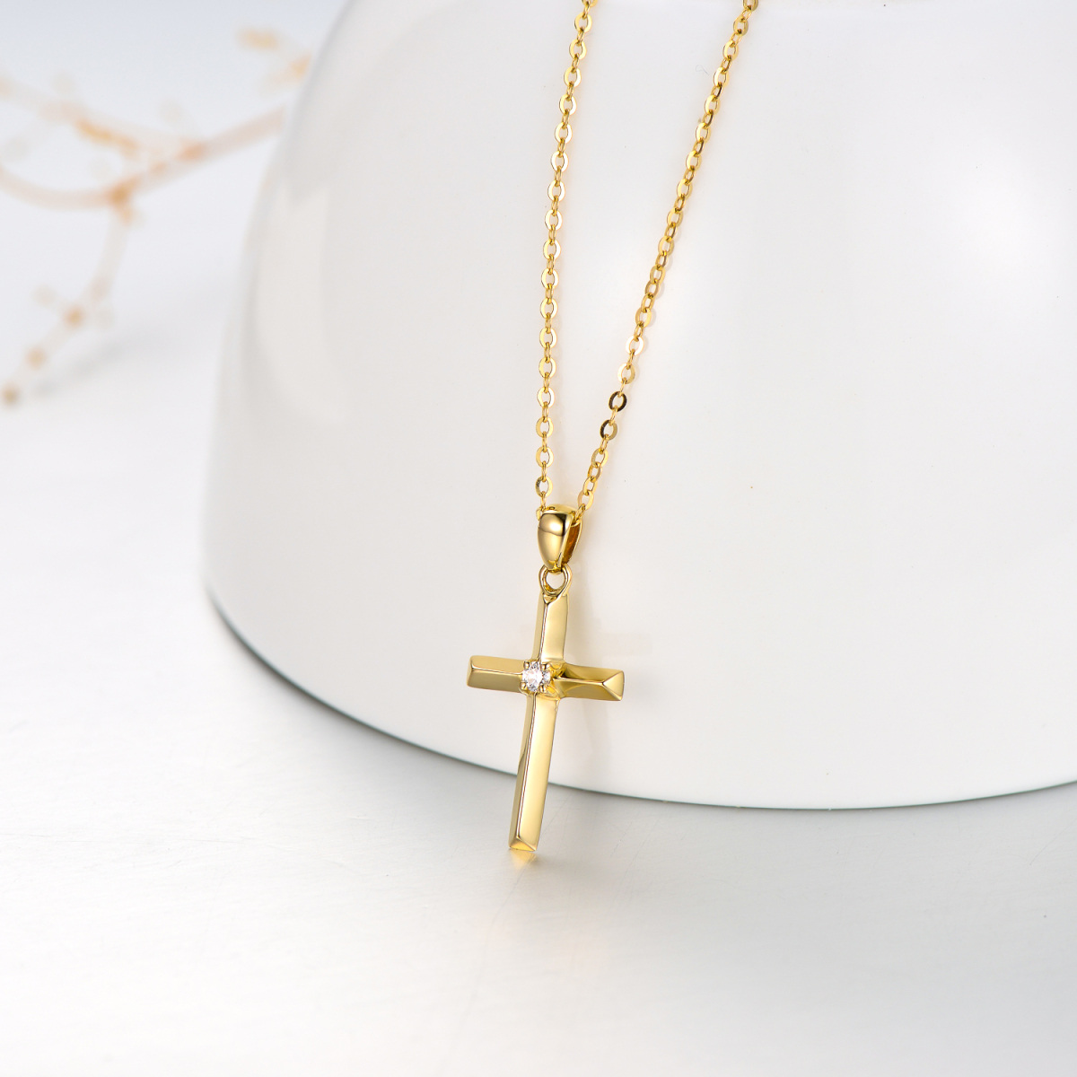 14K Gold Diamond Cross Pendant Necklace-3