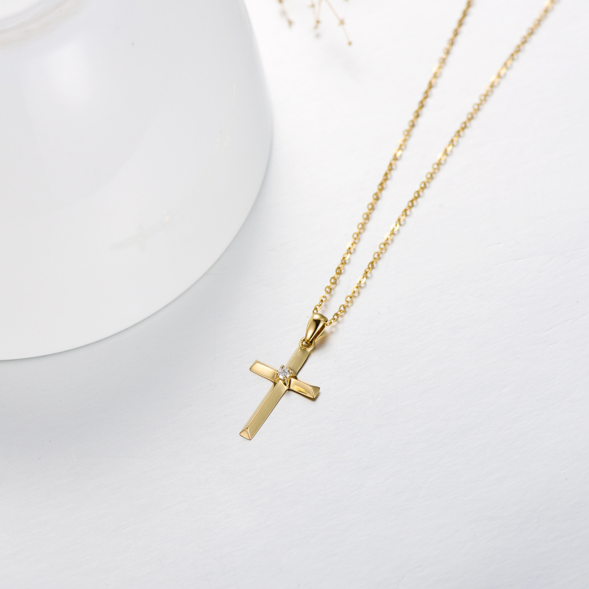 14K Gold Diamond Cross Pendant Necklace-5