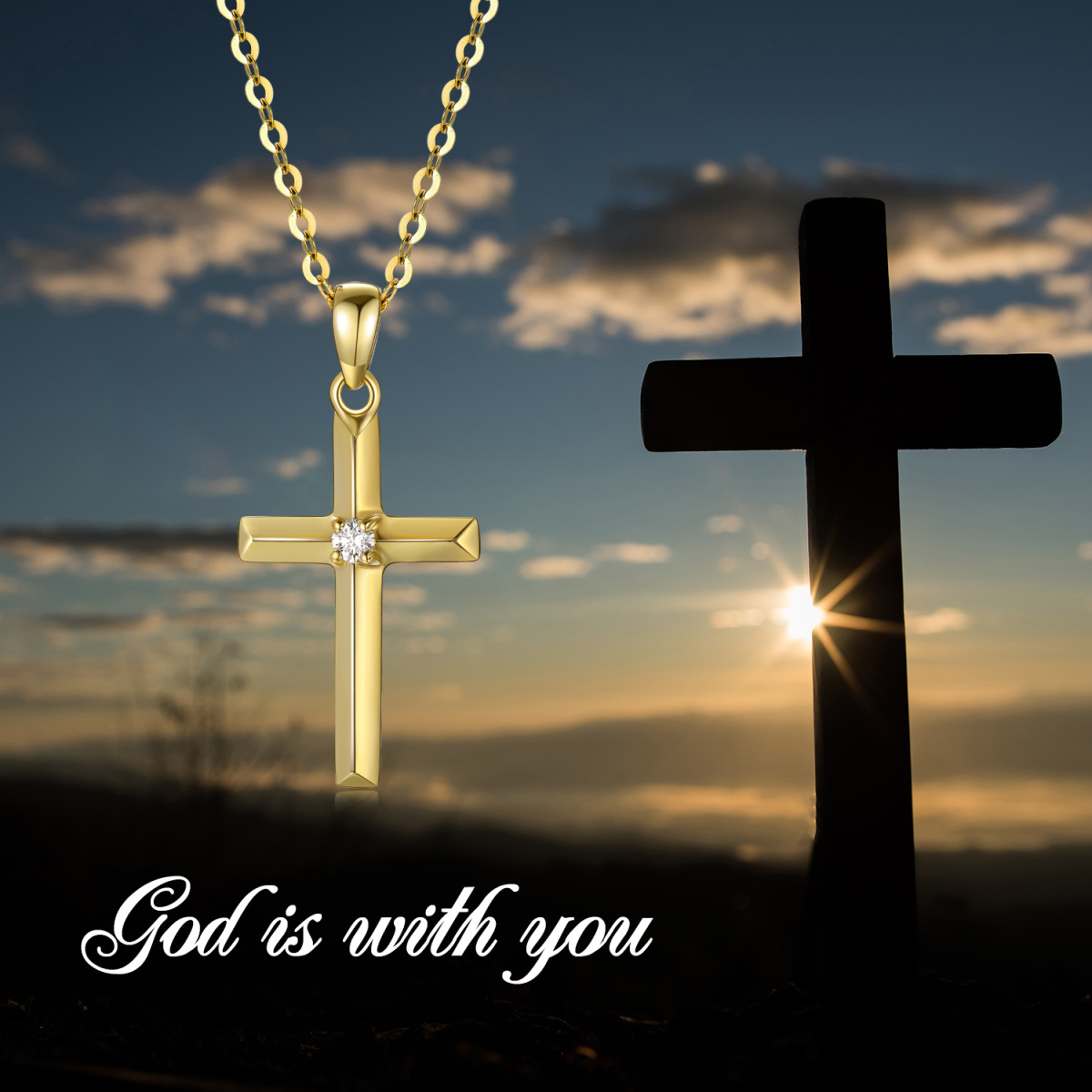 14K Gold Diamond Cross Pendant Necklace-6