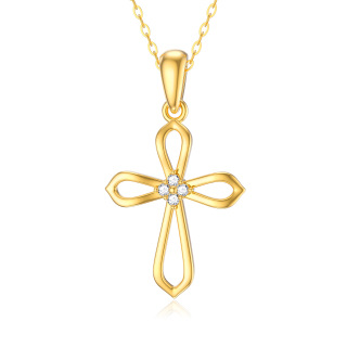 14K Gold Diamond Cross Pendant Necklace-4