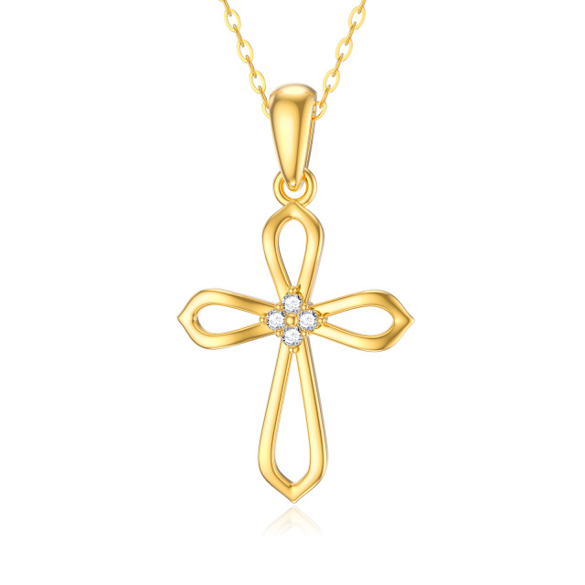 14K Gold Diamond Cross Pendant Necklace-5