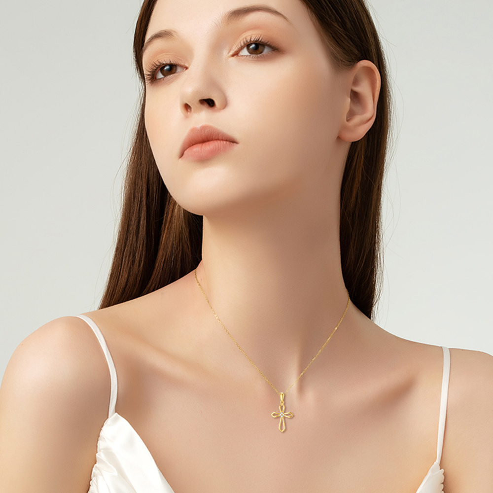 10K Gold Diamond Cross Pendant Necklace-2