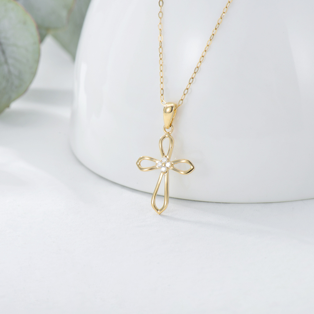 10K Gold Diamond Cross Pendant Necklace-3