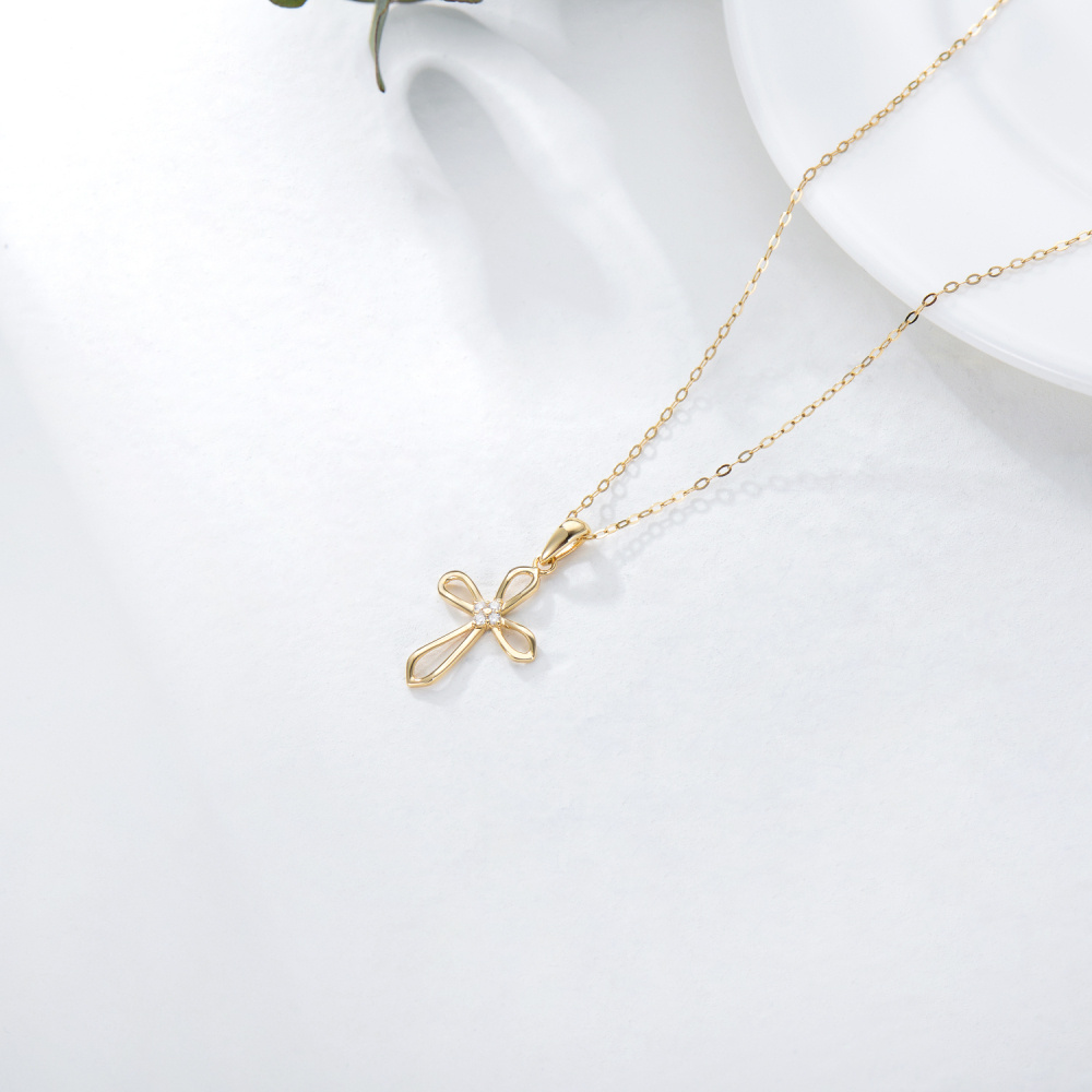 10K Gold Diamond Cross Pendant Necklace-4
