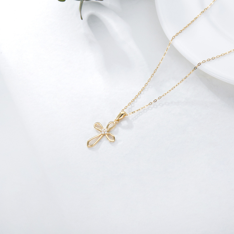 قلادة صليب من الذهب الأبيض عيار 10 قيراط مرصعة بالألماس-4