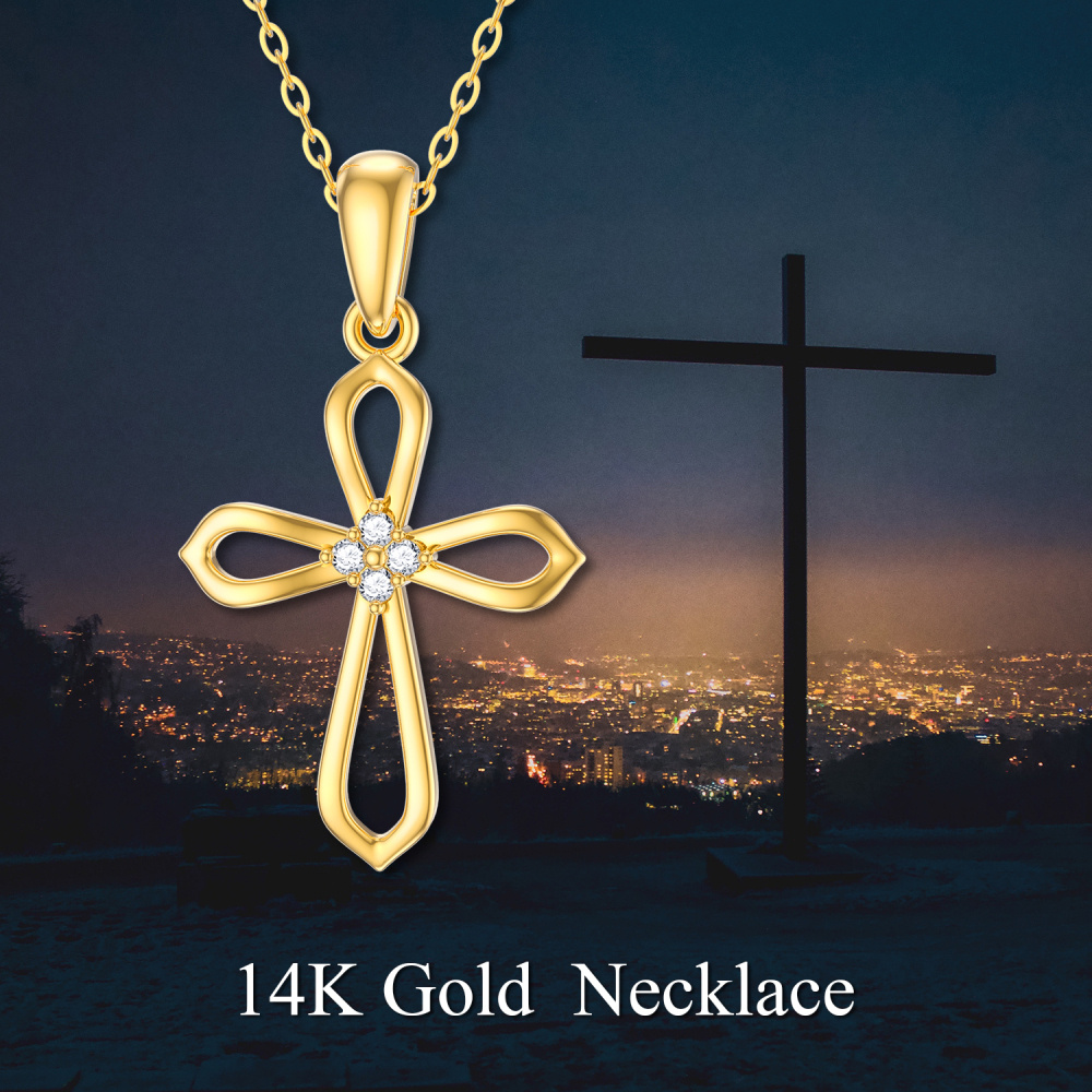 10K Gold Diamond Cross Pendant Necklace-5