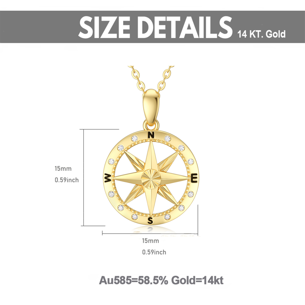 10K Gouden Cubic Zirconia Diamond Cut Kompas Hanger Collier-6