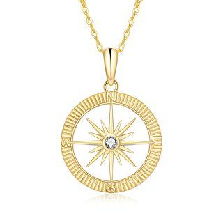 10K Gold Cubic Zirconia Diamond Cut Compass & Sun Pendant Necklace-30