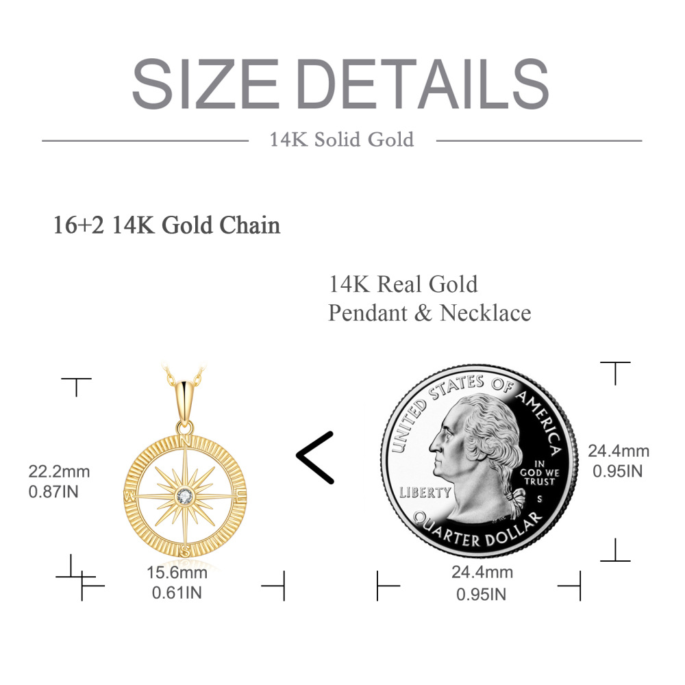 10K Gold Cubic Zirconia Diamond Cut Compass & Sun Pendant Necklace-6