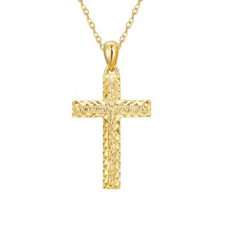 10K Gold Diamond Cut Cross Pendant Necklace-48