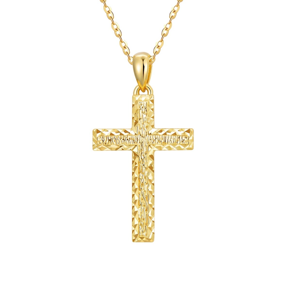 14K Gold Diamond Cut Cross Pendant Necklace