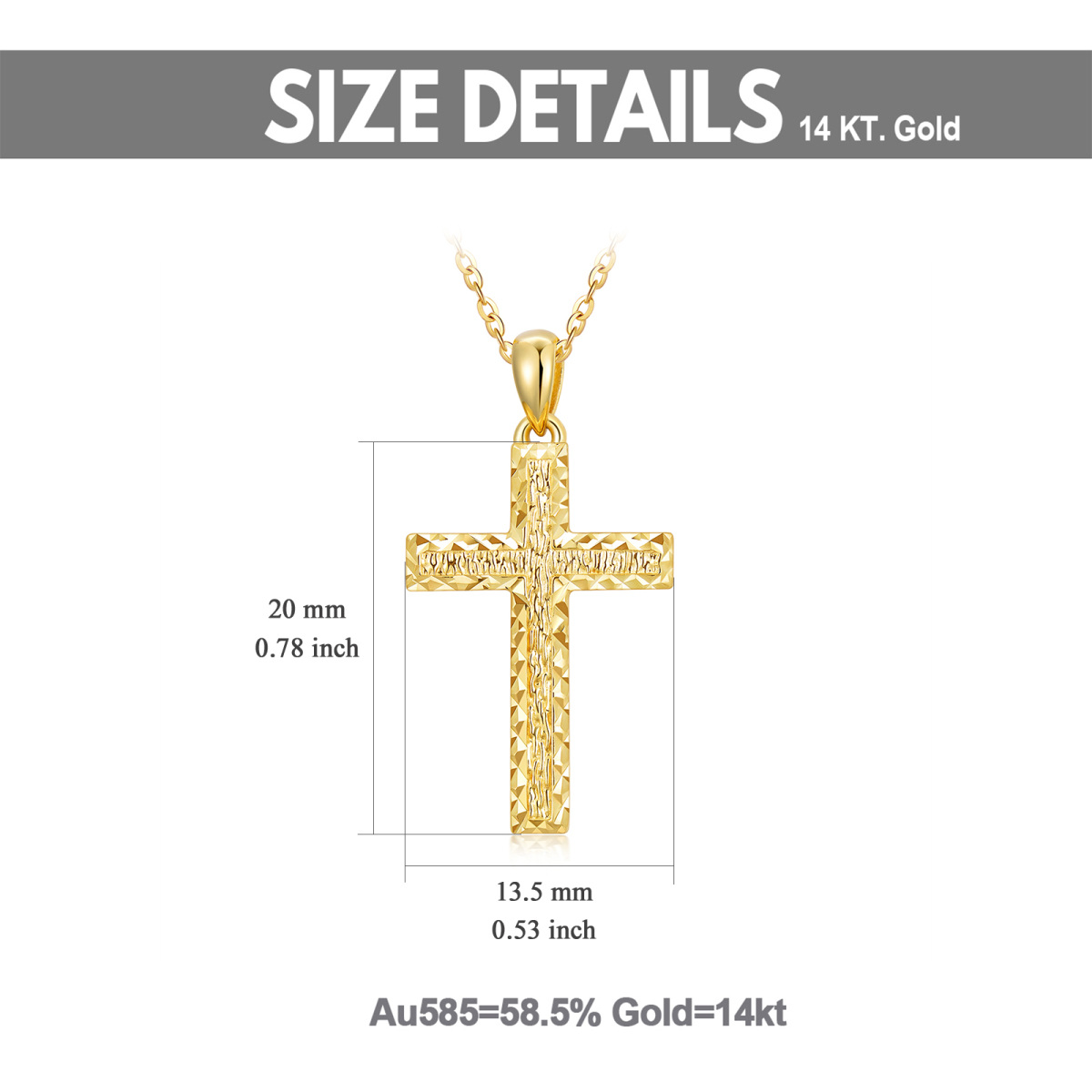 Colar com pingente de cruz em ouro 14K com corte de diamante-6