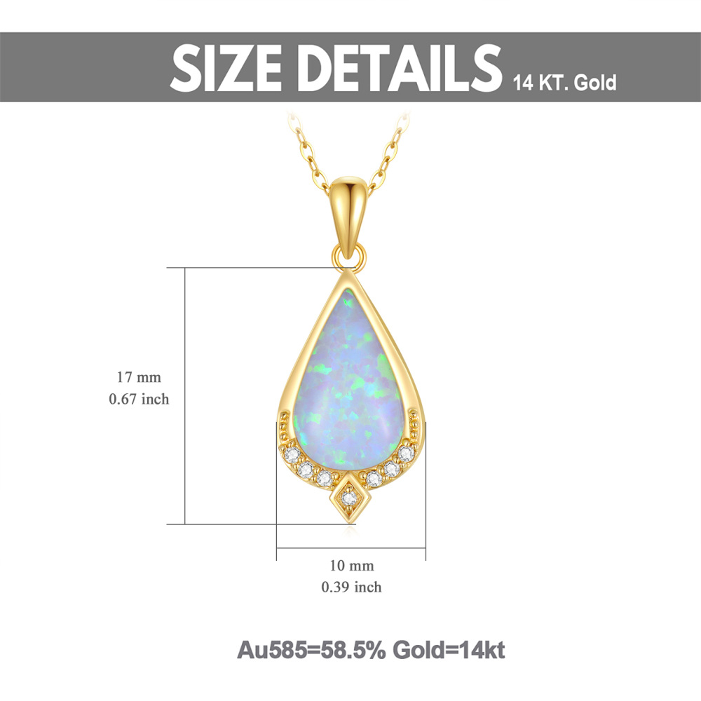 10K Gold Diamond Drop Shape Pendant Necklace with Tear Shaped Opal-6