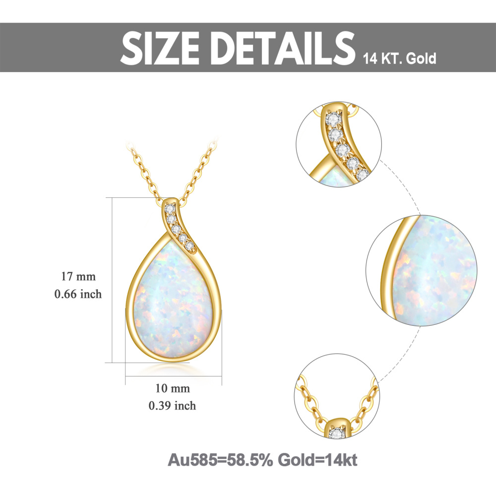 10K Gold Diamond & Drop Shaped Opal Pendant Necklace-5
