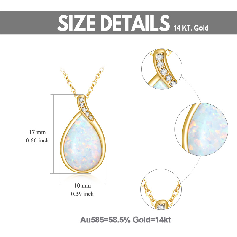 14K White Gold Diamond & Opal Drop Shape Pendant Necklace-5