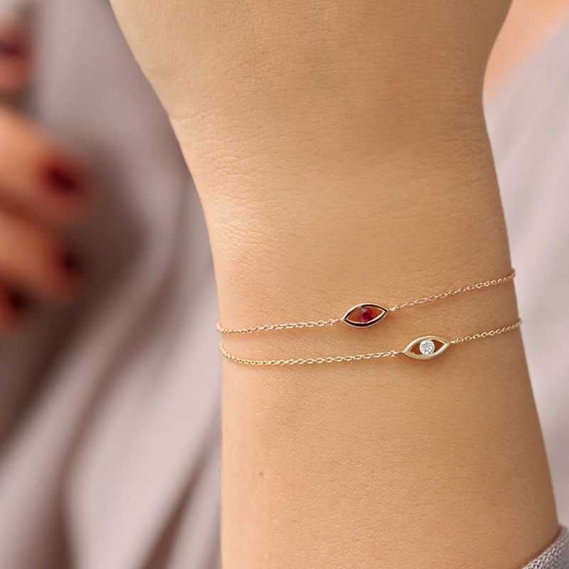 10K Gold Diamond Evil Eye Pendant Necklace-2