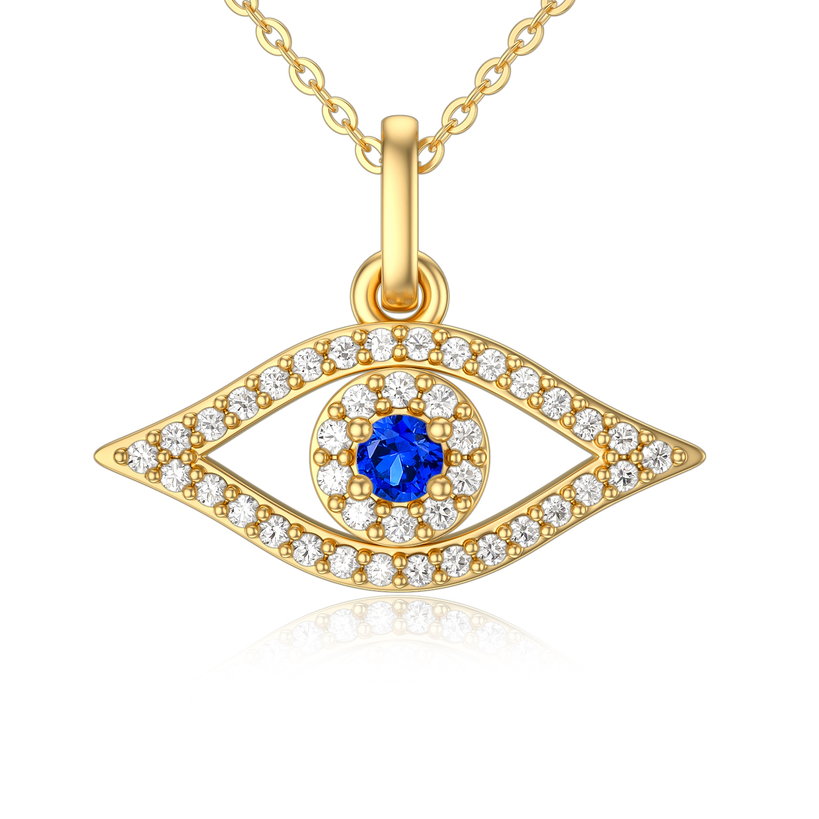 Image of 14K Gold Cubic Zirconia & Diamond Evil Eye Pendant Necklace