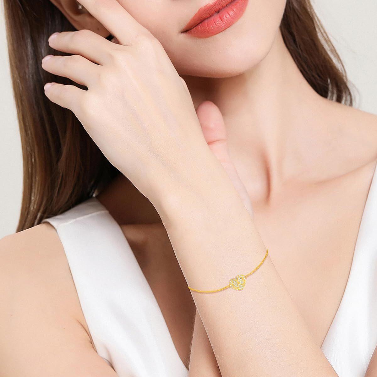 Pulseira com pingente de coração de diamante em ouro 14K-2