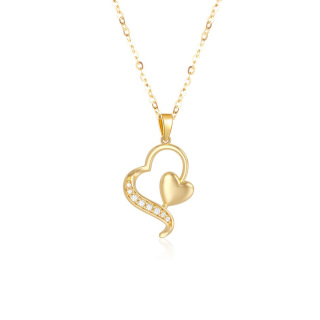 14K White Gold Diamond Heart With Heart Pendant Necklace For Women-56