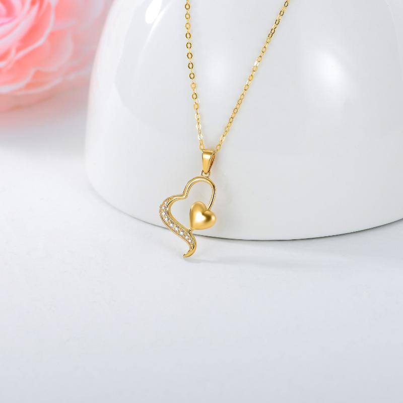 Collar Colgante Corazón Con Corazón Oro 14K-3