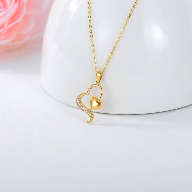 14K Gold Diamond Heart With Heart Pendant Necklace-3