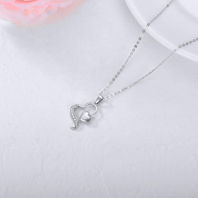 14K Gold Diamond Heart With Heart Pendant Necklace-5