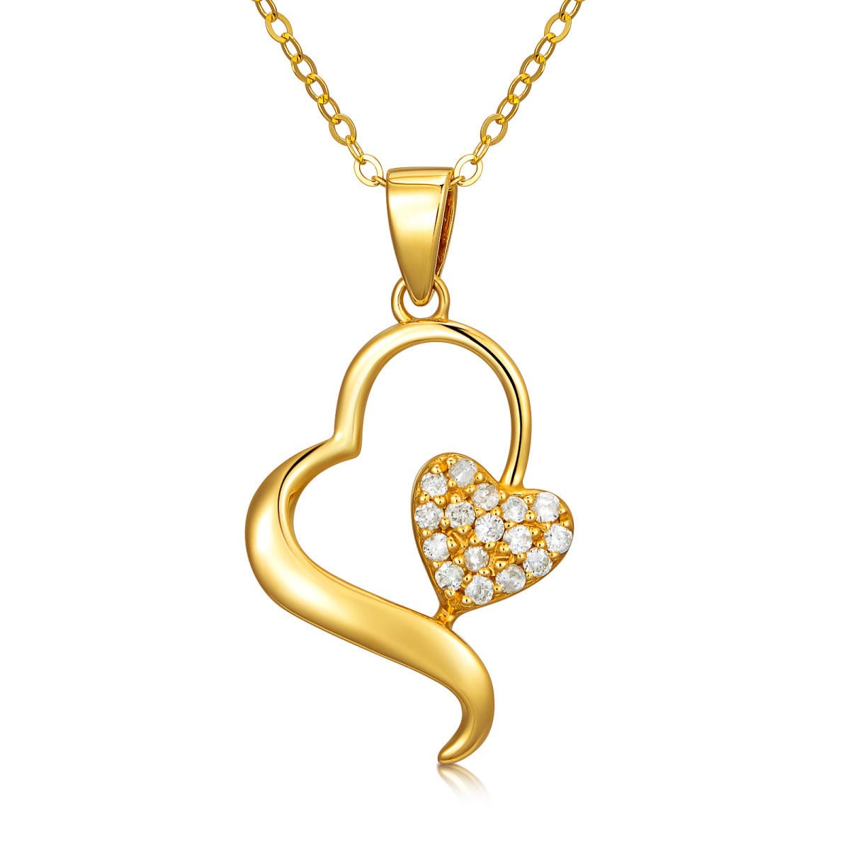 Collar con colgante de corazones entrelazados de diamantes de oro de 14 quilates para mujer-1